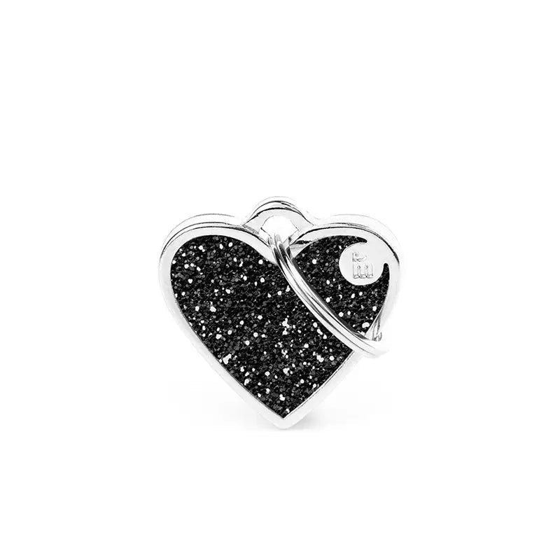 Navnetegn hjerte Glitter small 2,8x2,5 cm sort